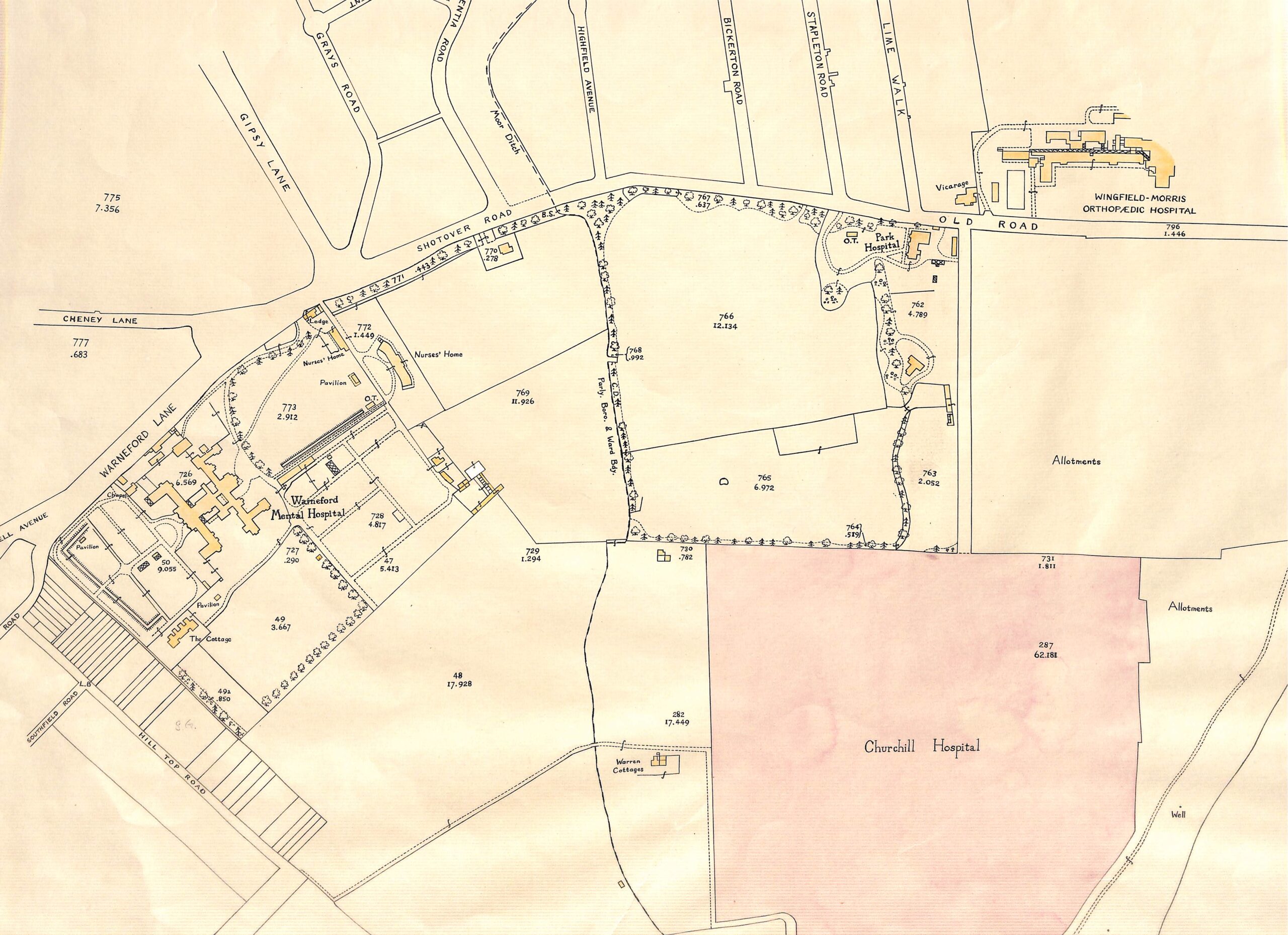 Map of the Warneford estate in the 1950s (065_OHA_WADD245).