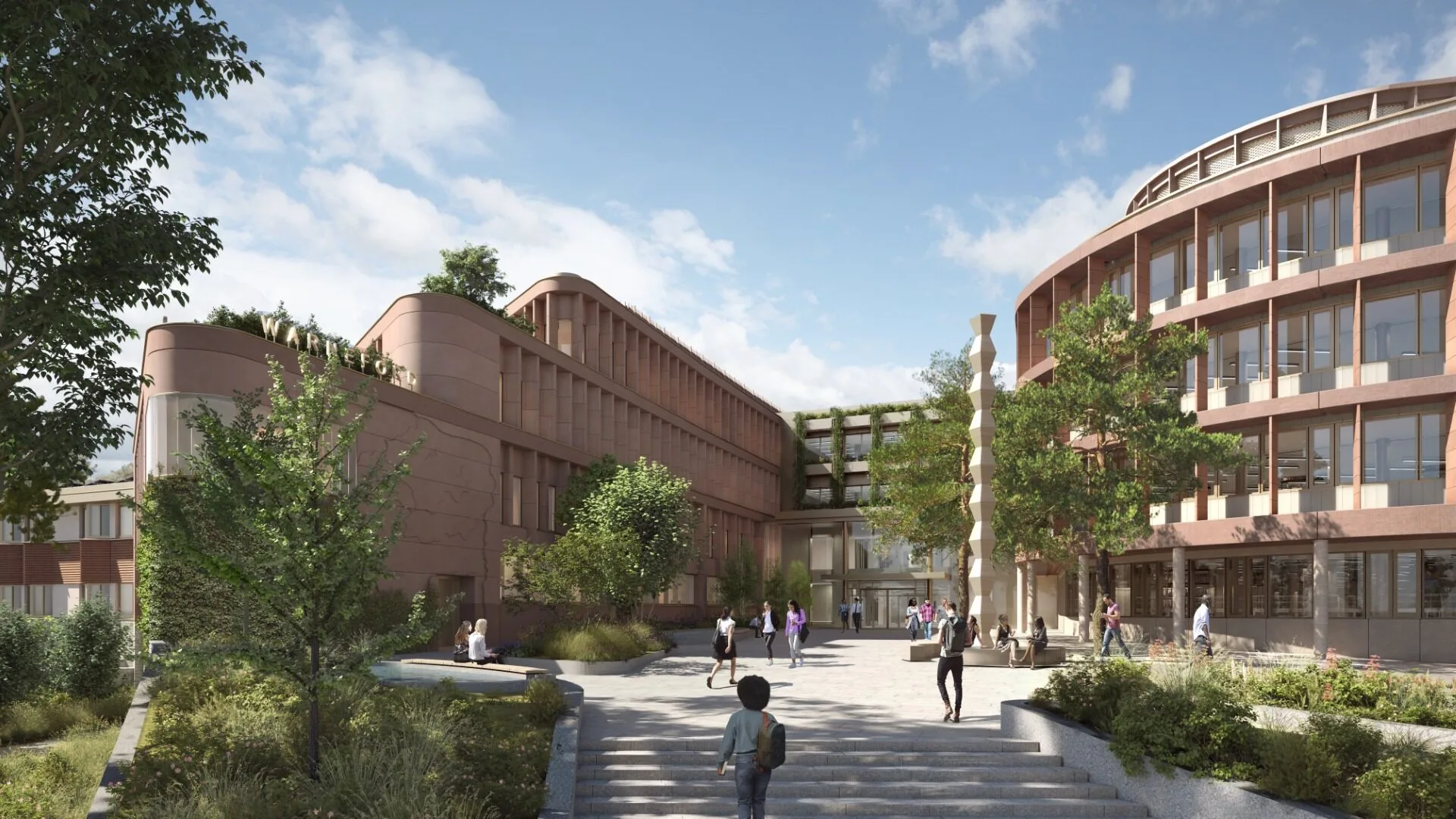 A CGI image looking towards the new planned hospital and research facility.
© Cityscape Digital for Eric Parry Architects
