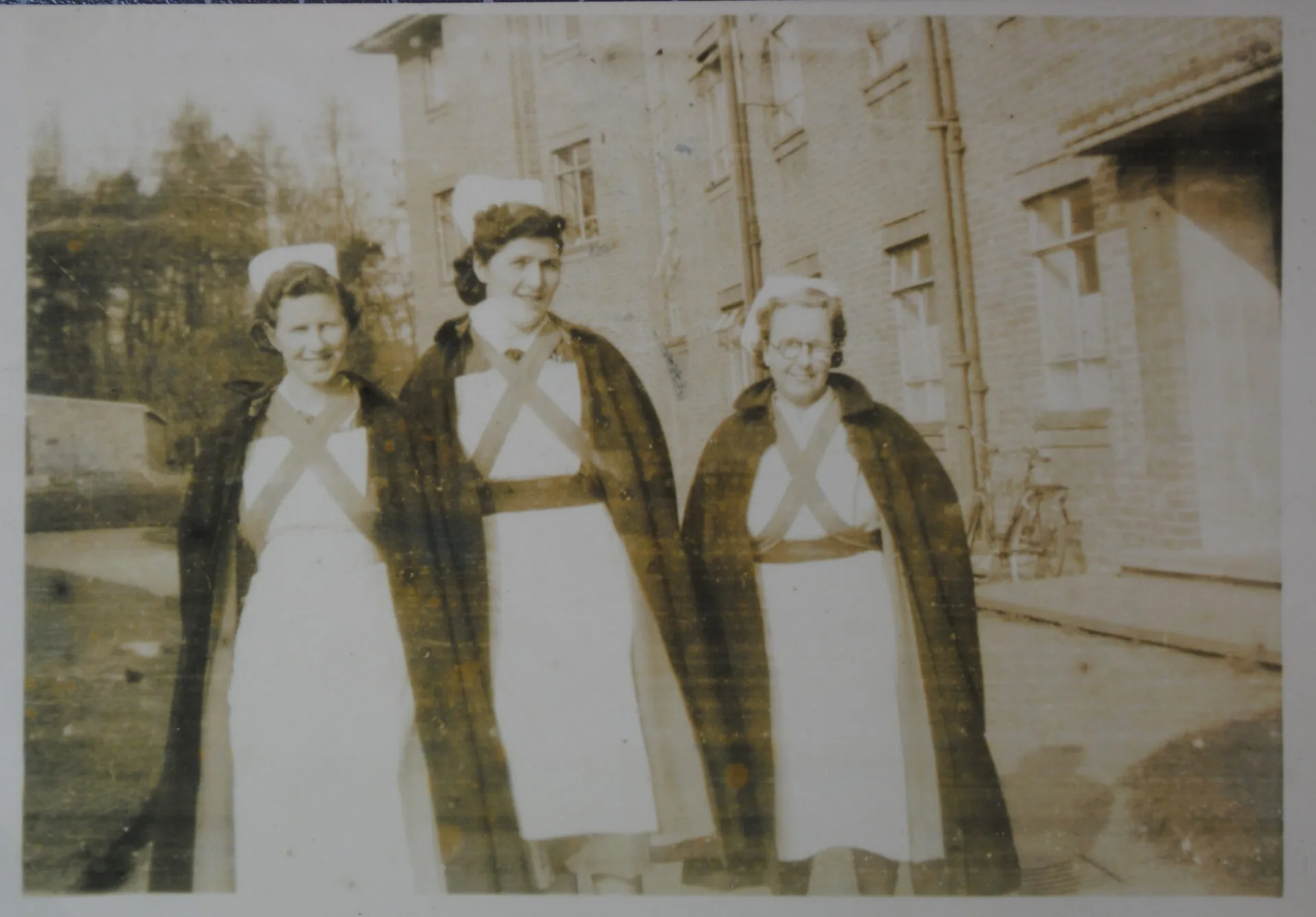 Nurses outside the Warneford Nurses’ Home in the early 1950s. On the left is Mary McHugh and, on the right, Gertie Hulbert.