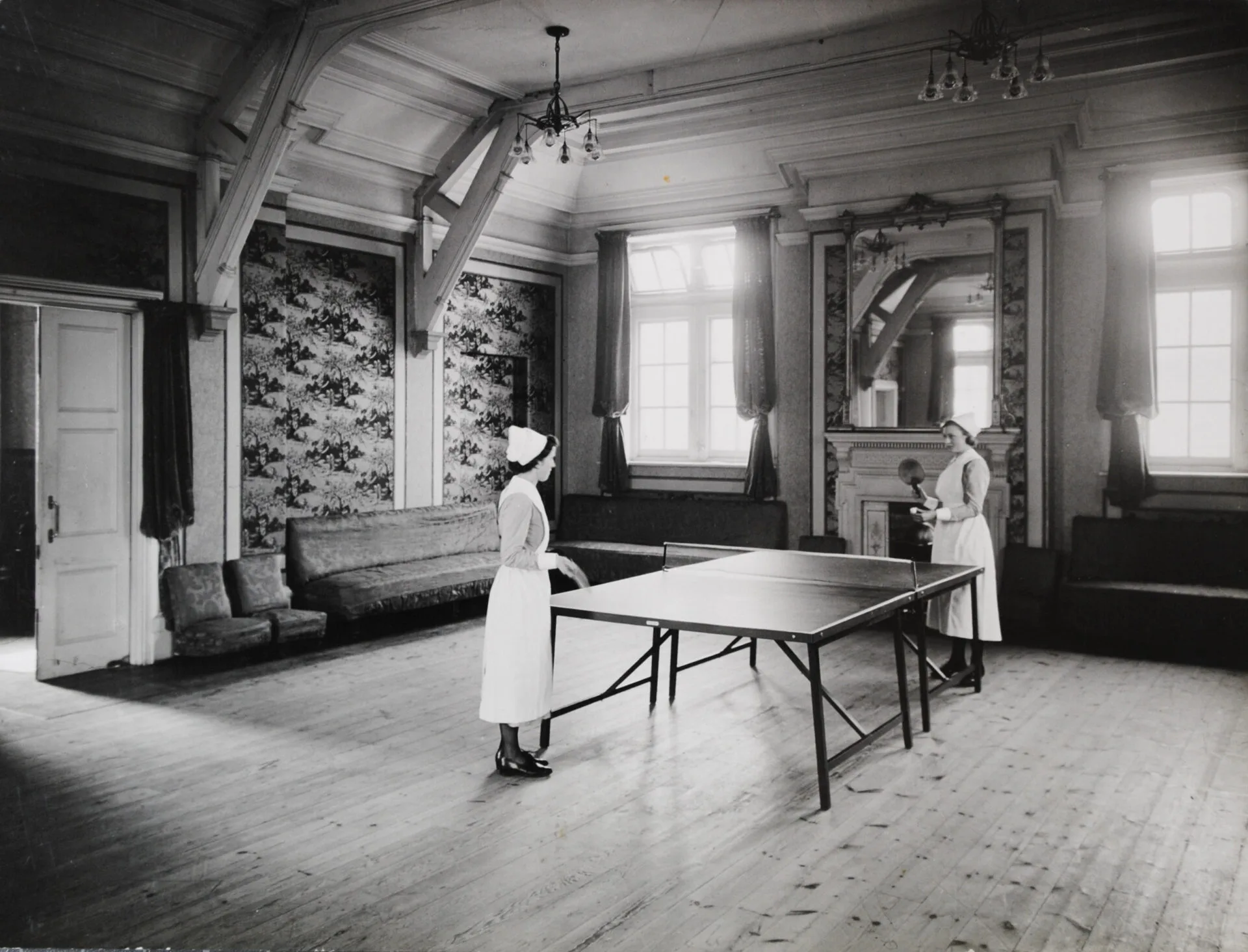 Nurses playing table-tennis in the Recreation Room in 1938.