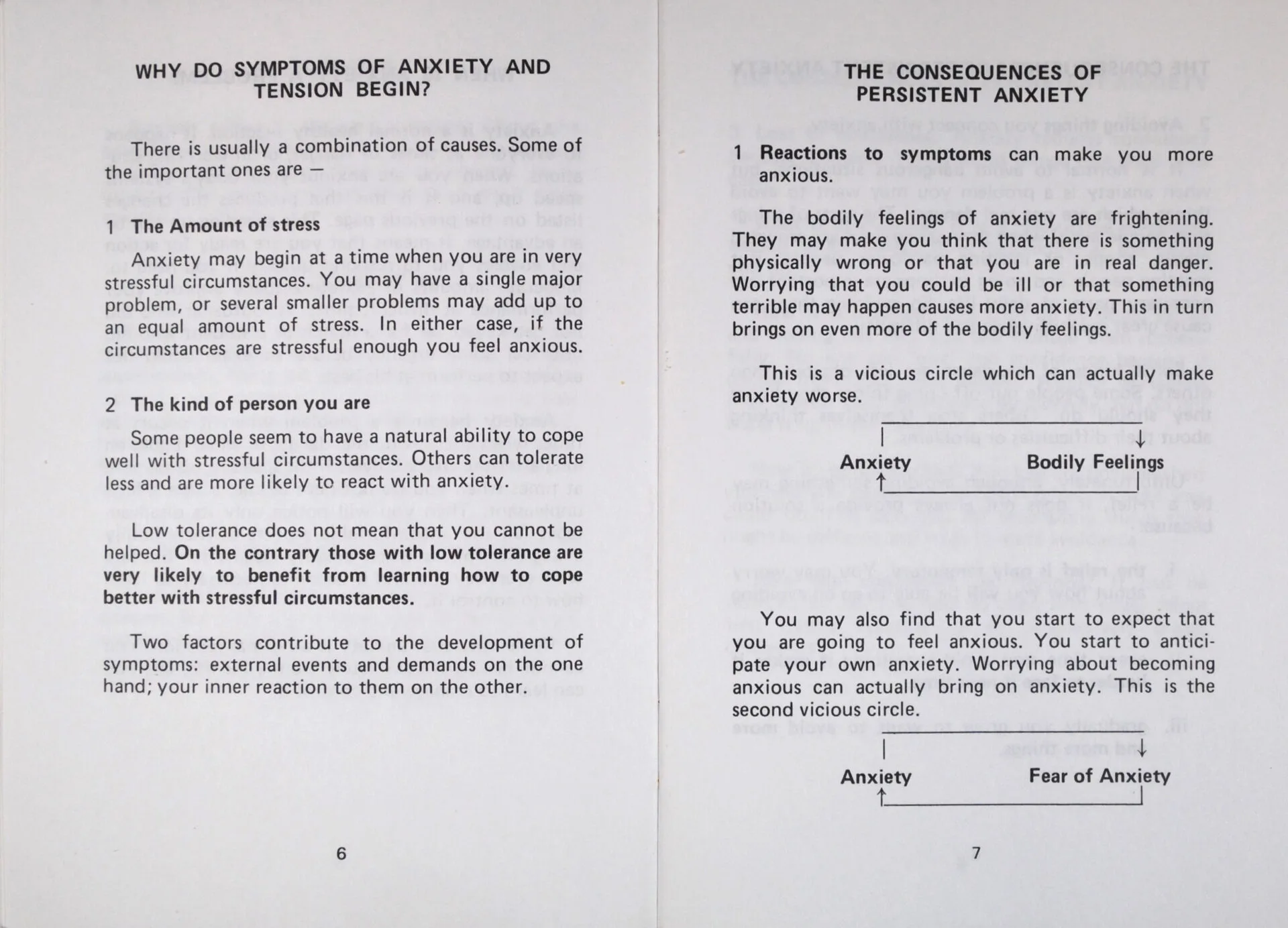 Pages from a self-help booklet produced in the 1990s by Warneford clinical psychologist Gillian Butler on managing anxiety.