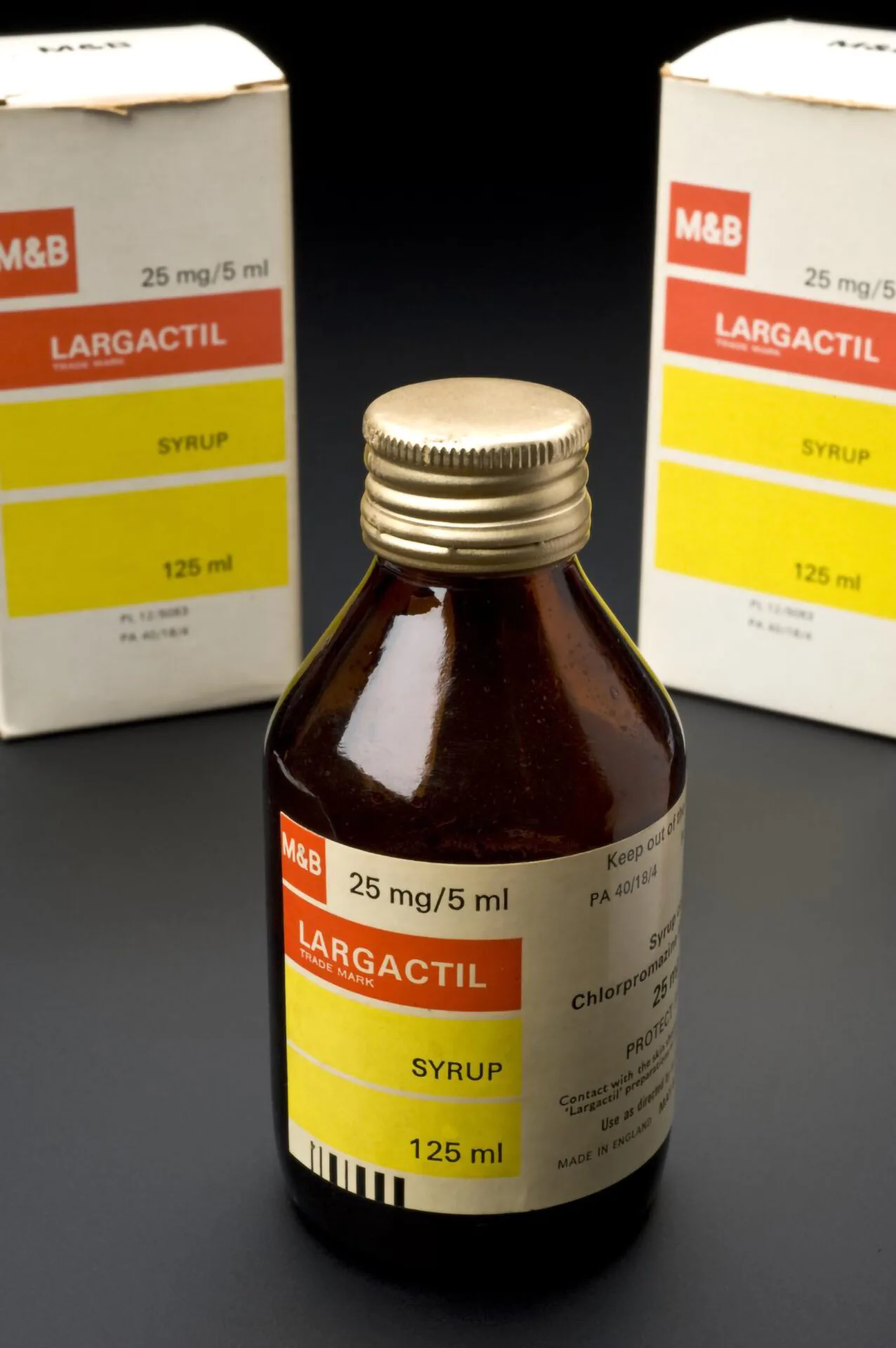 Chlorpromazine (known as Largactil), the first widely used antipsychotic, introduced in the 1950s. [Science Museum Group Collection, © The Board of Trustees of the Science Museum]