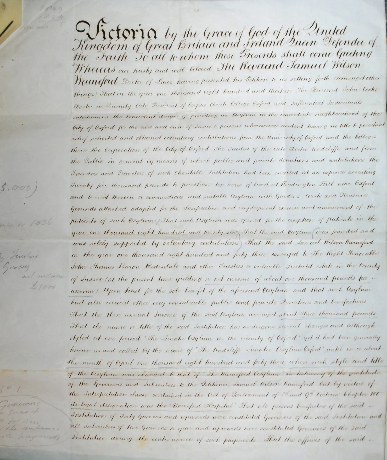 The Royal Charter granted to the Warneford Hospital in 1849.  (Page 2 of 2)