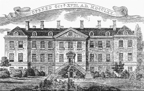 Etching of the Warneford Asylum, then the Radcliffe Asylum, in 1830/1 (Oxfordshire Health Archives)