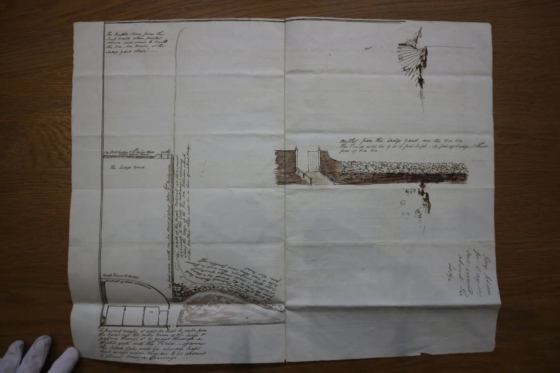 Original plan for the “ha-ha” dated 1837.
Credit: Oxfordshire Health Archives OHA W P 17Credit: Design and illustration by Faber. Adapted from an original photograph by Amor Burakova / Stocksy.
