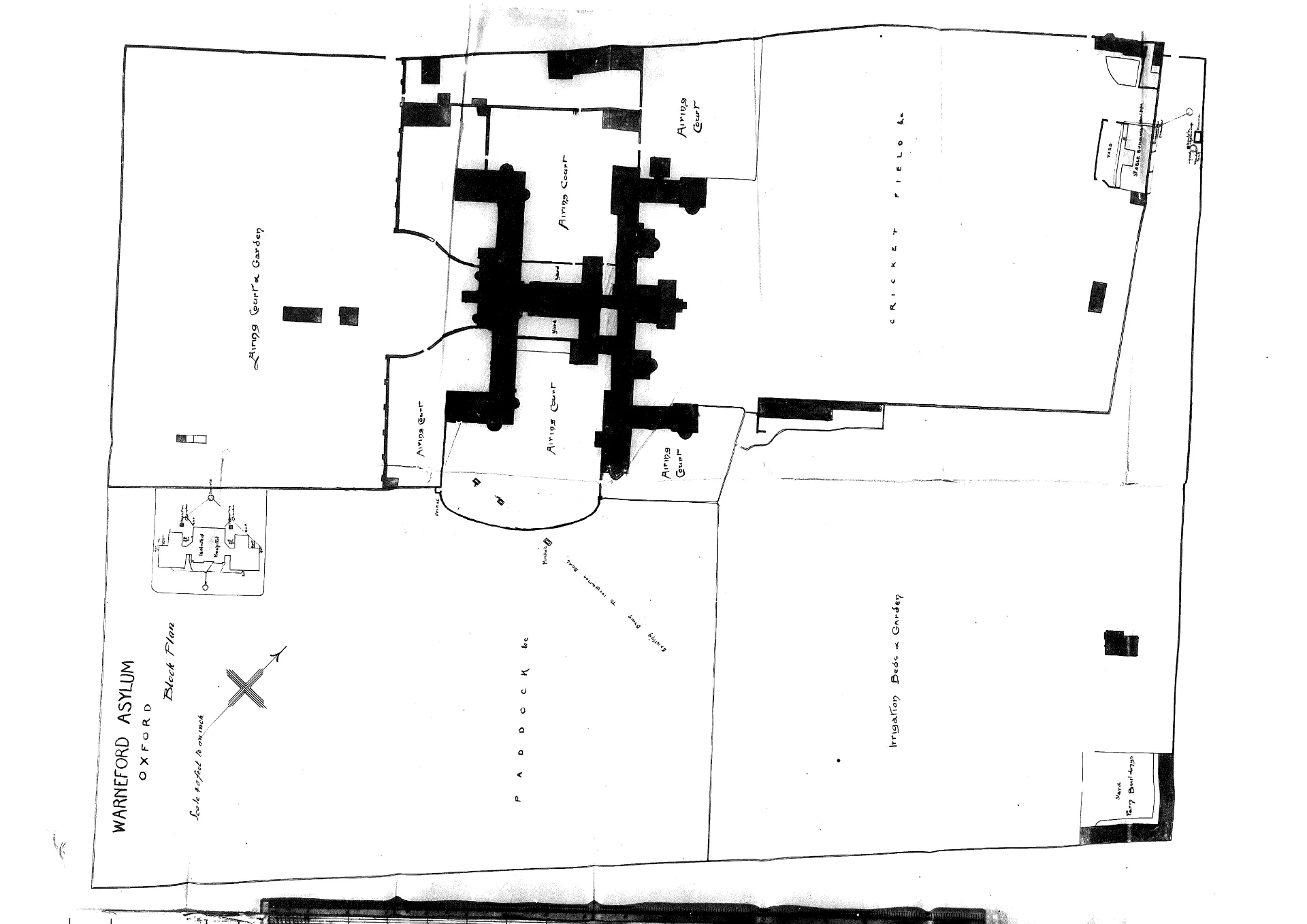 This map from 1890 shows the layout of the Warneford grounds at that time. Credit: Oxfordshire History Centre, City Index 2743