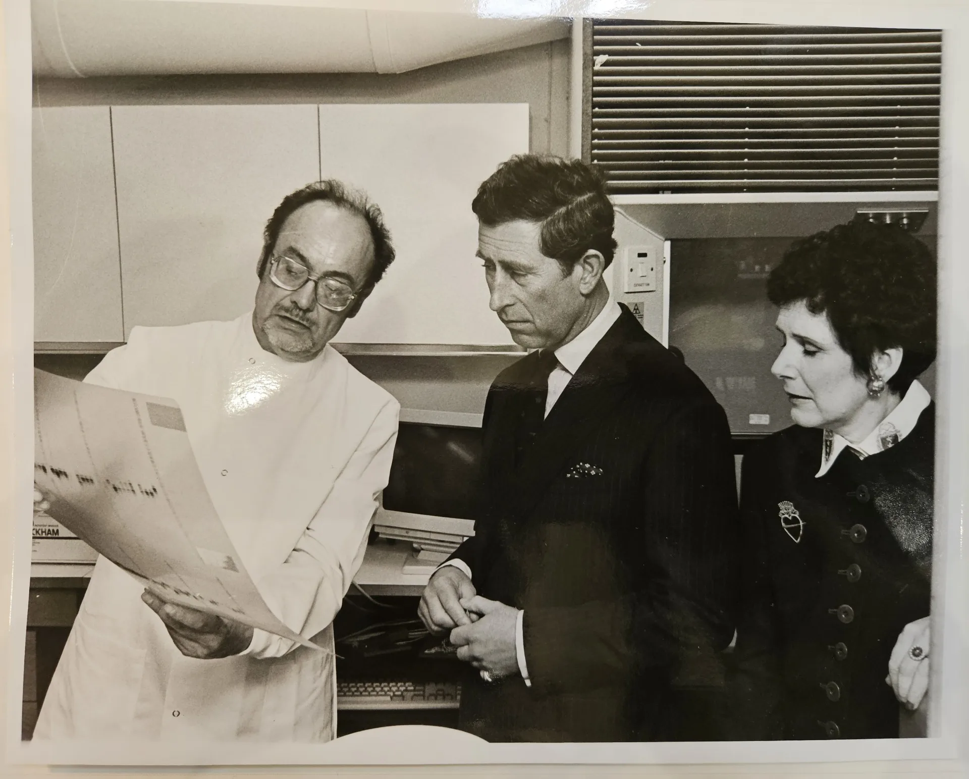 HRH The Prince of Wales with Professor Tim Crow and Margery Wallace at the opening of the POWIC in 2003. Credit: Oxfordshire Health Archives OHA W10 A4/6/1