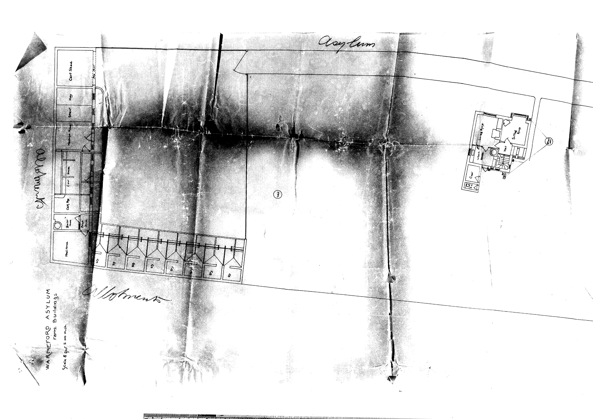 Plans for the farm buildings, including the pig sties and cow house. Credit: Oxfordshire History Centre, City Index 2613