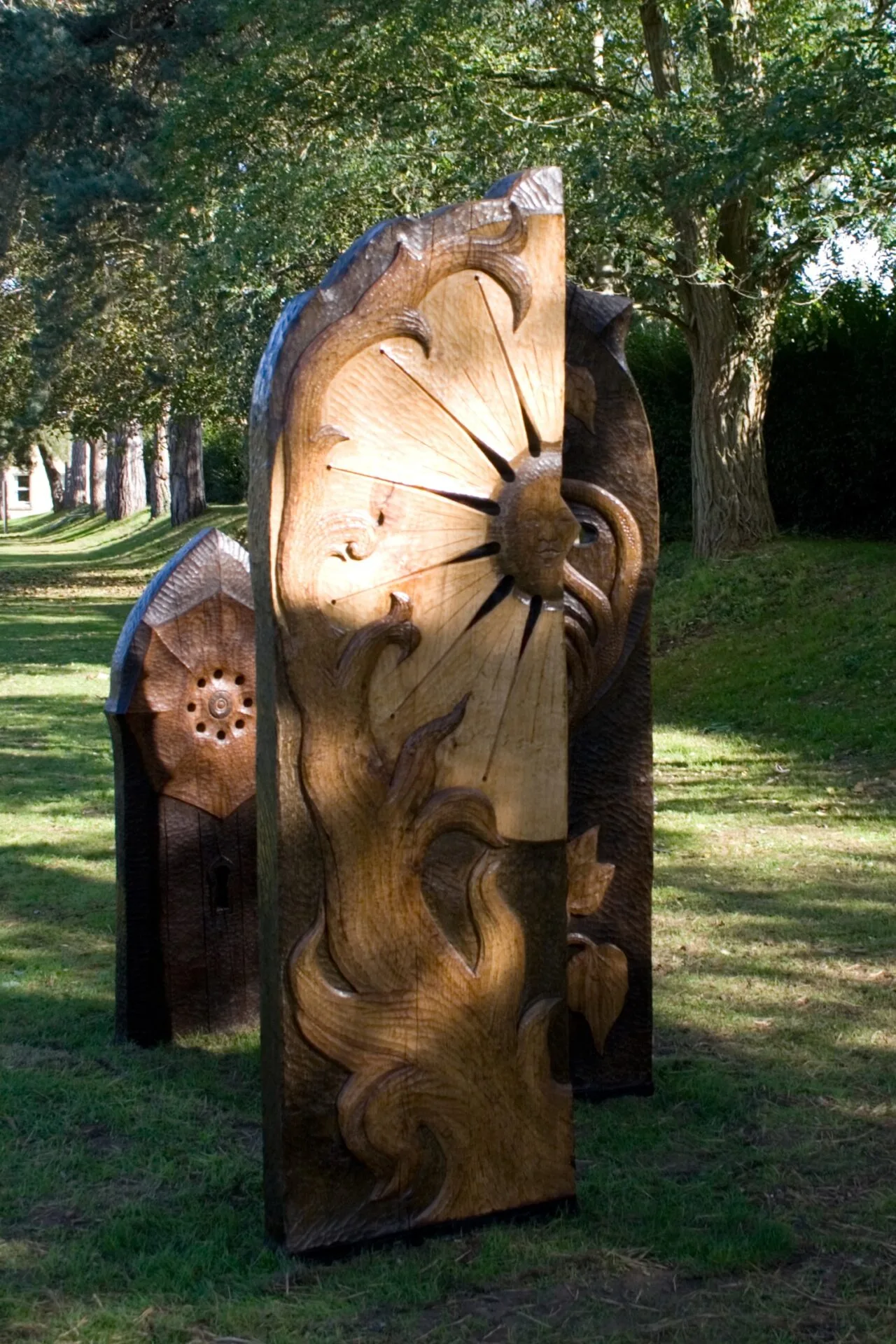 Oak sculpture created by Janine Bell. The artist worked with teenagers from the Highfield Unit. Credit: Tom Cox